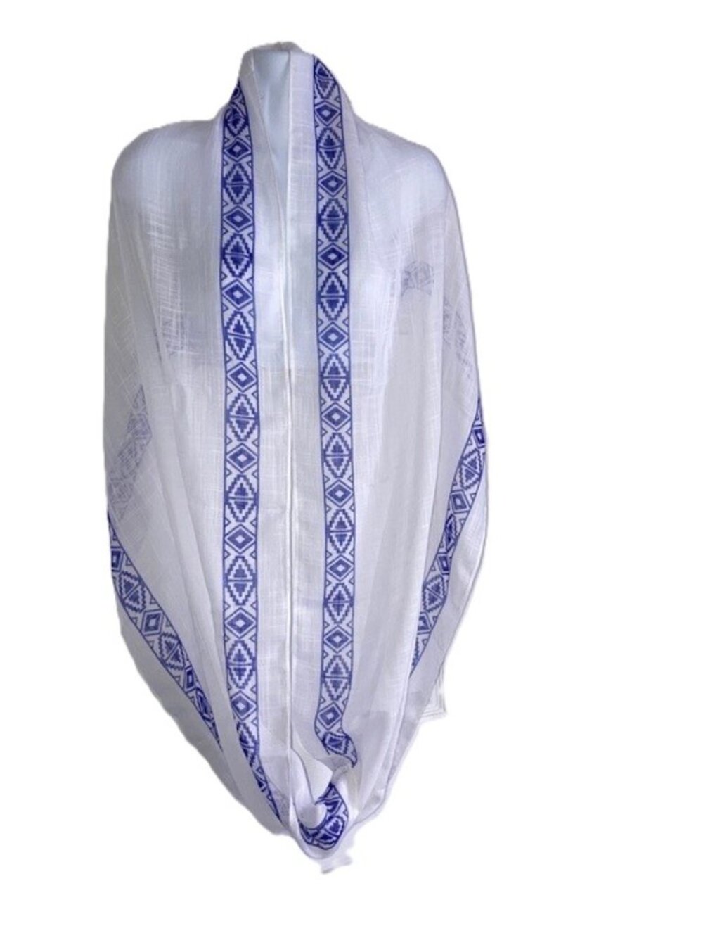 GAP Infinity Scarf Semi-Sheer Lightweight Geometric White & Blue 80 x 19 inches